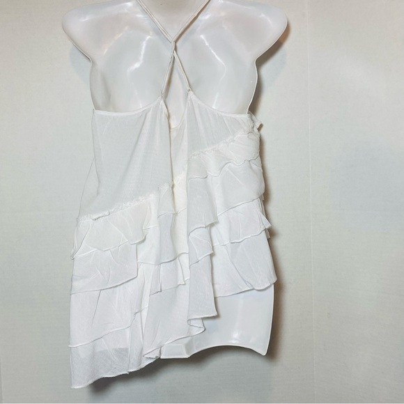 Free People Asymmetrical White Ruffled Spaghetti Strap Top Sz-Small - Picture 2 of 5